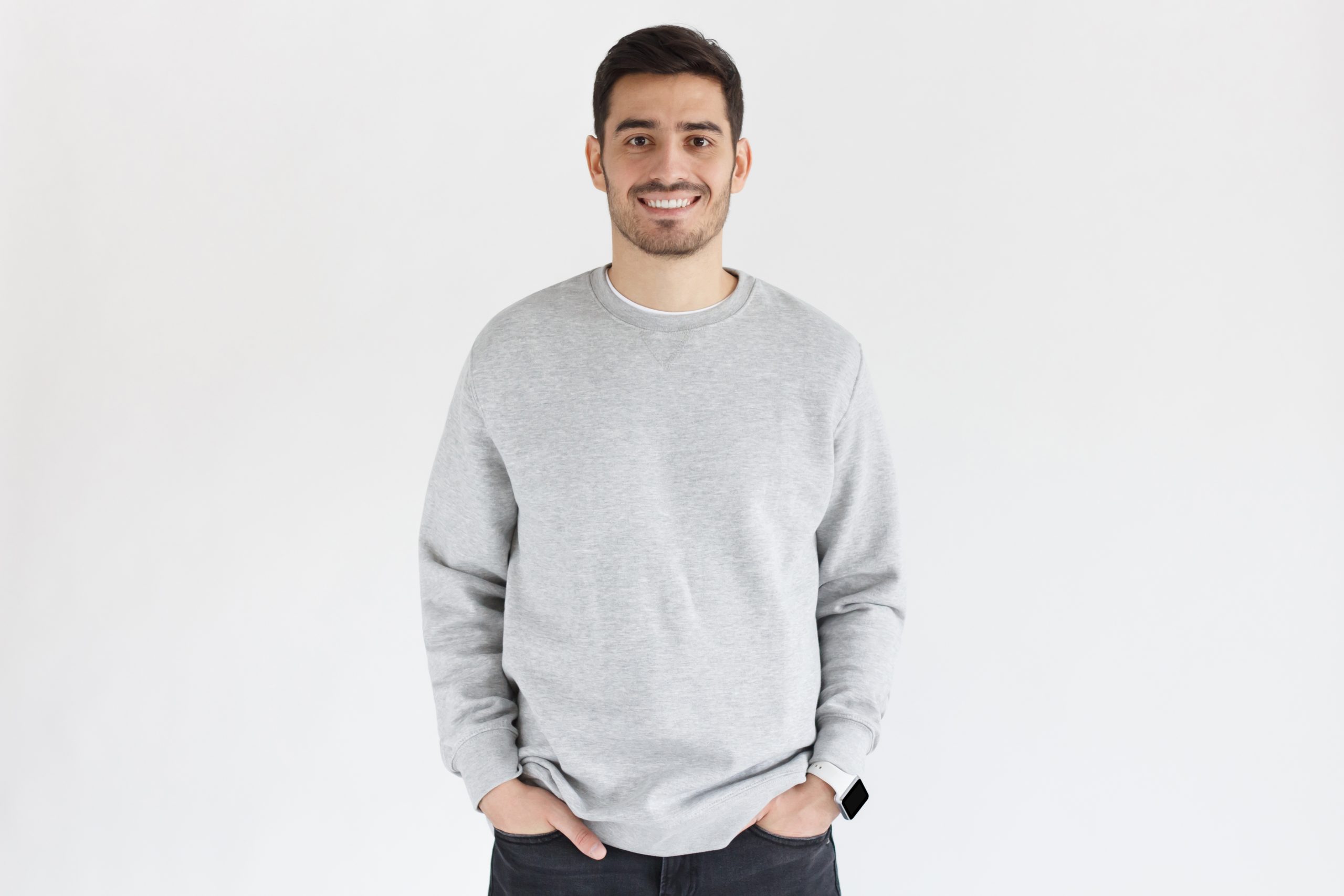Young,Man,In,Oversized,Sweatshirt,,Isolated,On,Gray,Background