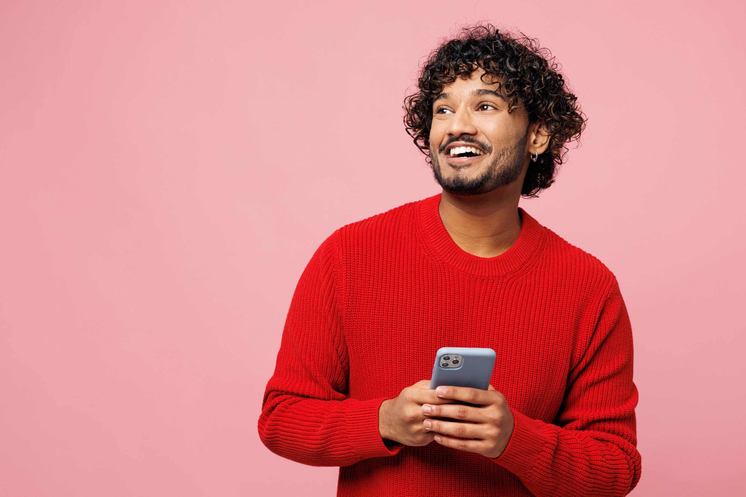 Young,Smiling,Happy,Fun,Indian,Man,He,Wear,Red,Sweater